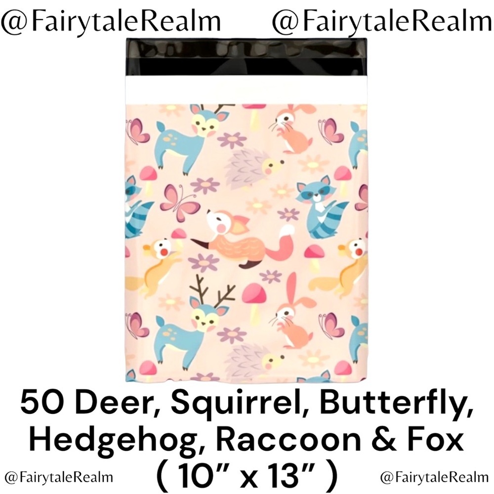 10”x13” Raccoon, Rabbit, Deer ( 50 ) Poly Mailers, Shipping Envelopes, Gift Bags
